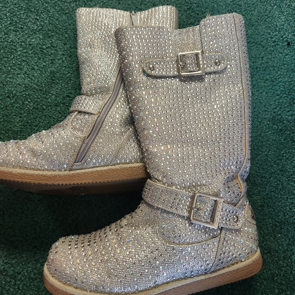 Shiekh Girls Silver Glitter Combat Boots